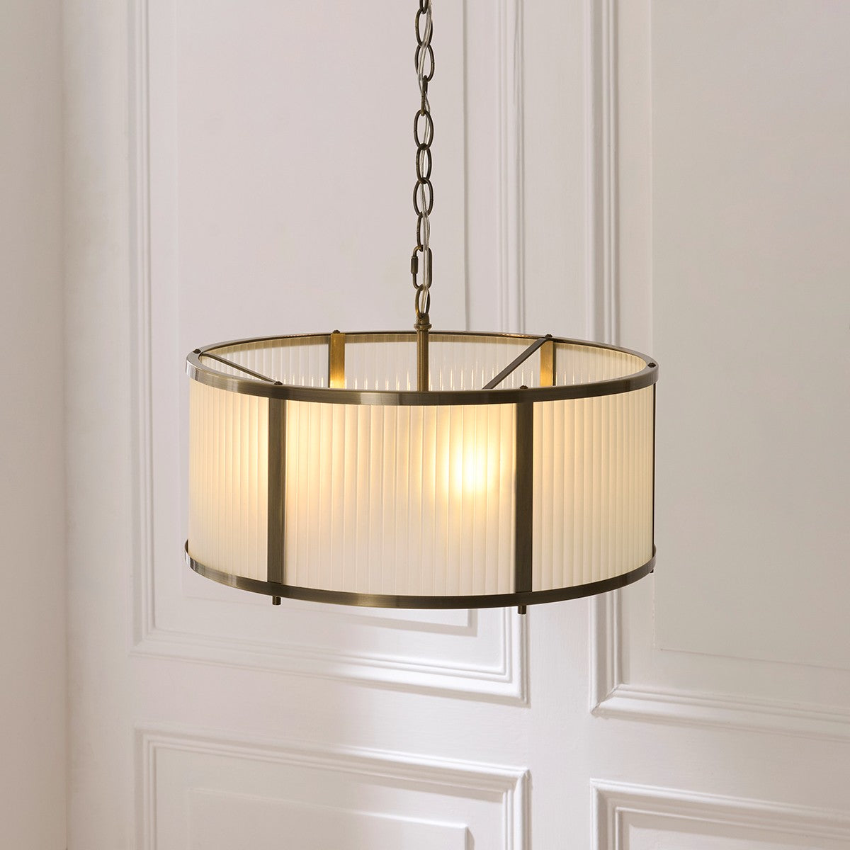 Radley 3 Light Antique Brass Ceiling Lamp with Frosted Ribbed Glass