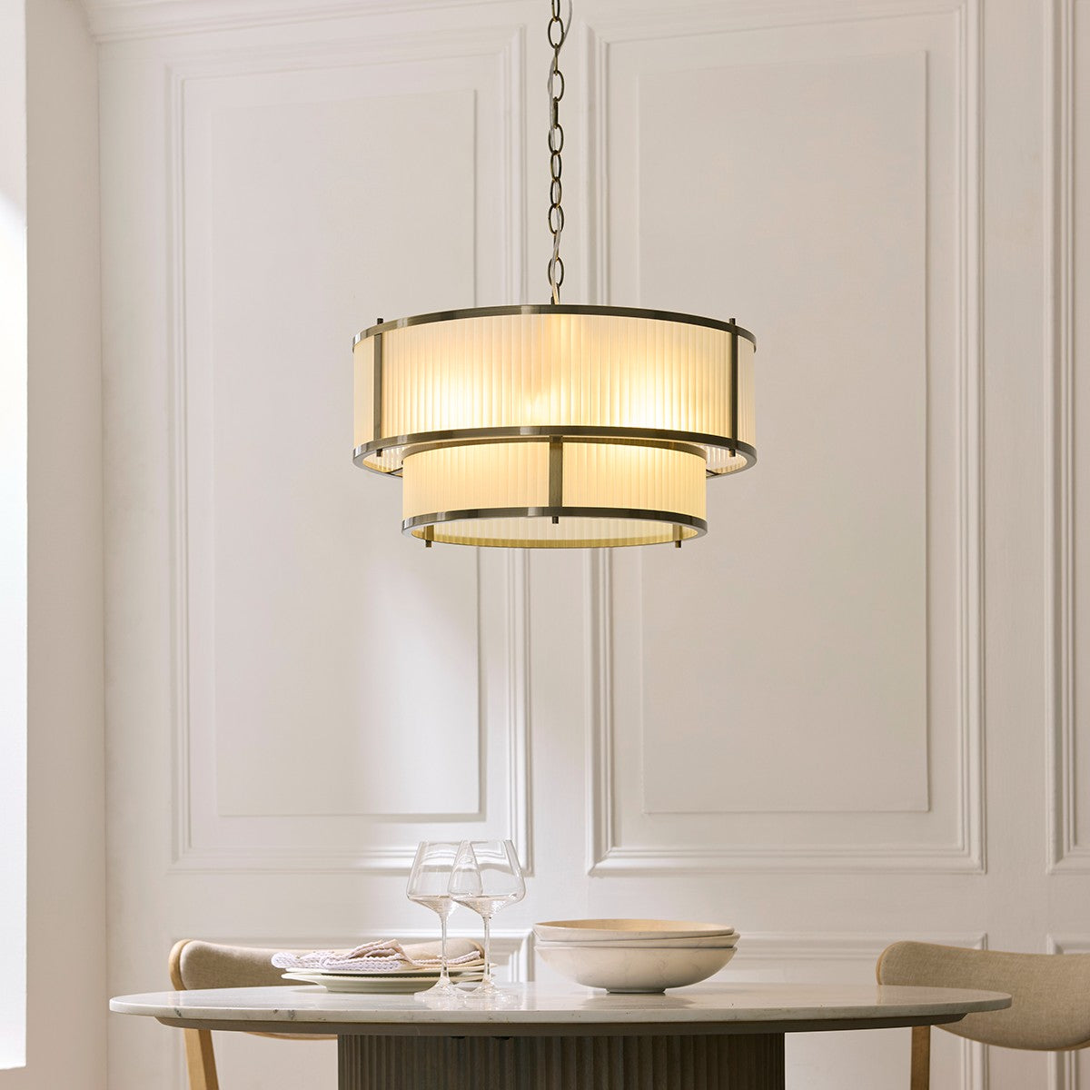 Radley 5 Light Antique Brass Ceiling Lamp with Frosted Ribbed Glass