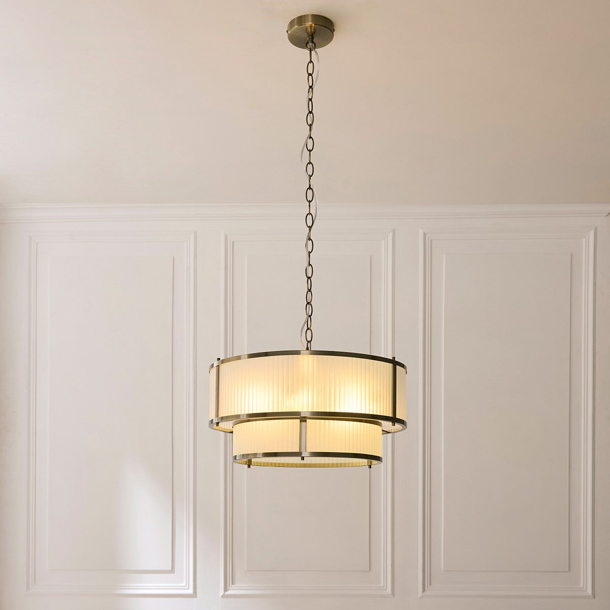 Radley 5 Light Antique Brass Ceiling Lamp with Frosted Ribbed Glass