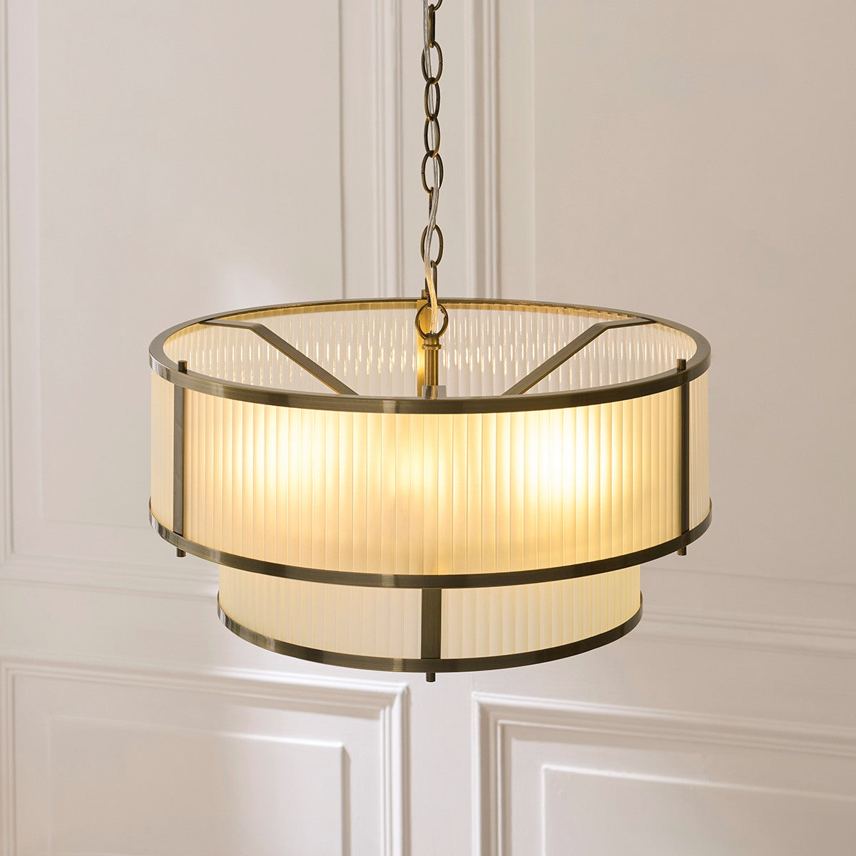 Radley 5 Light Antique Brass Ceiling Lamp with Frosted Ribbed Glass