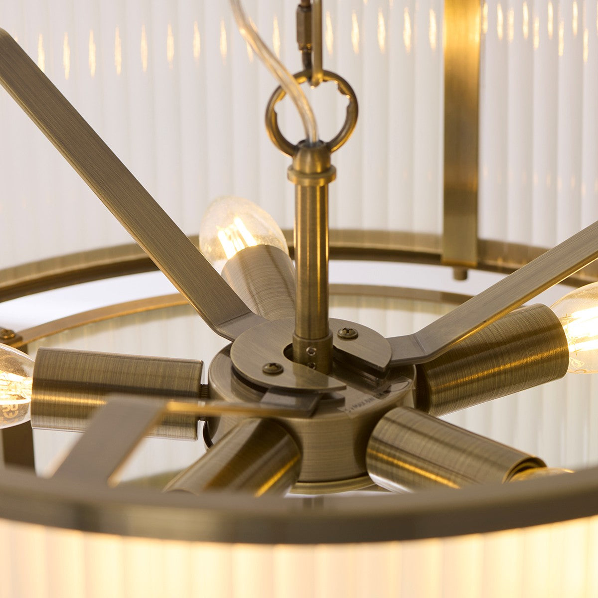 Radley 5 Light Antique Brass Ceiling Lamp with Frosted Ribbed Glass