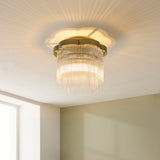 Lucienne Glass Flush Ceiling Light in Antique Brass