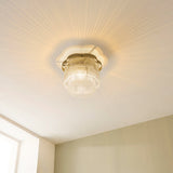 Lucienne Glass Flush Ceiling Light in Antique Brass