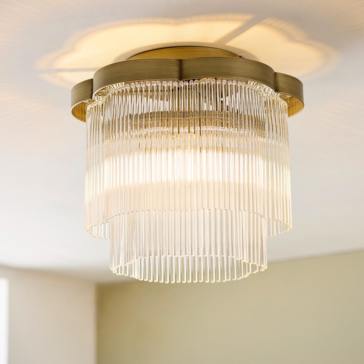 Lucienne Glass Flush Ceiling Light in Antique Brass
