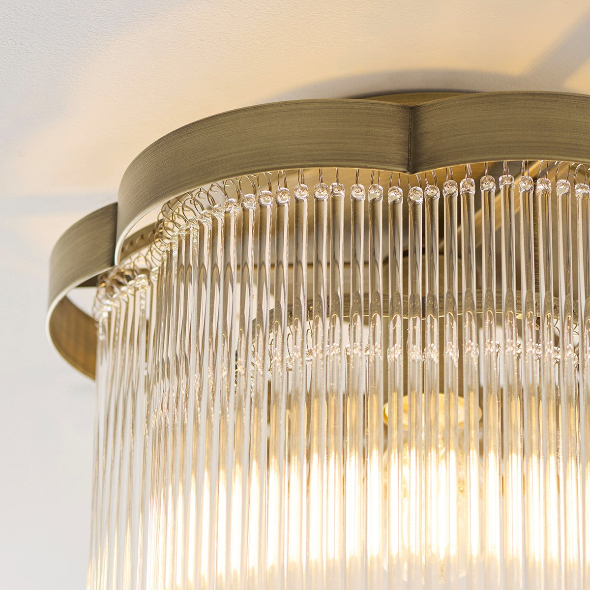 Lucienne Glass Flush Ceiling Light in Antique Brass
