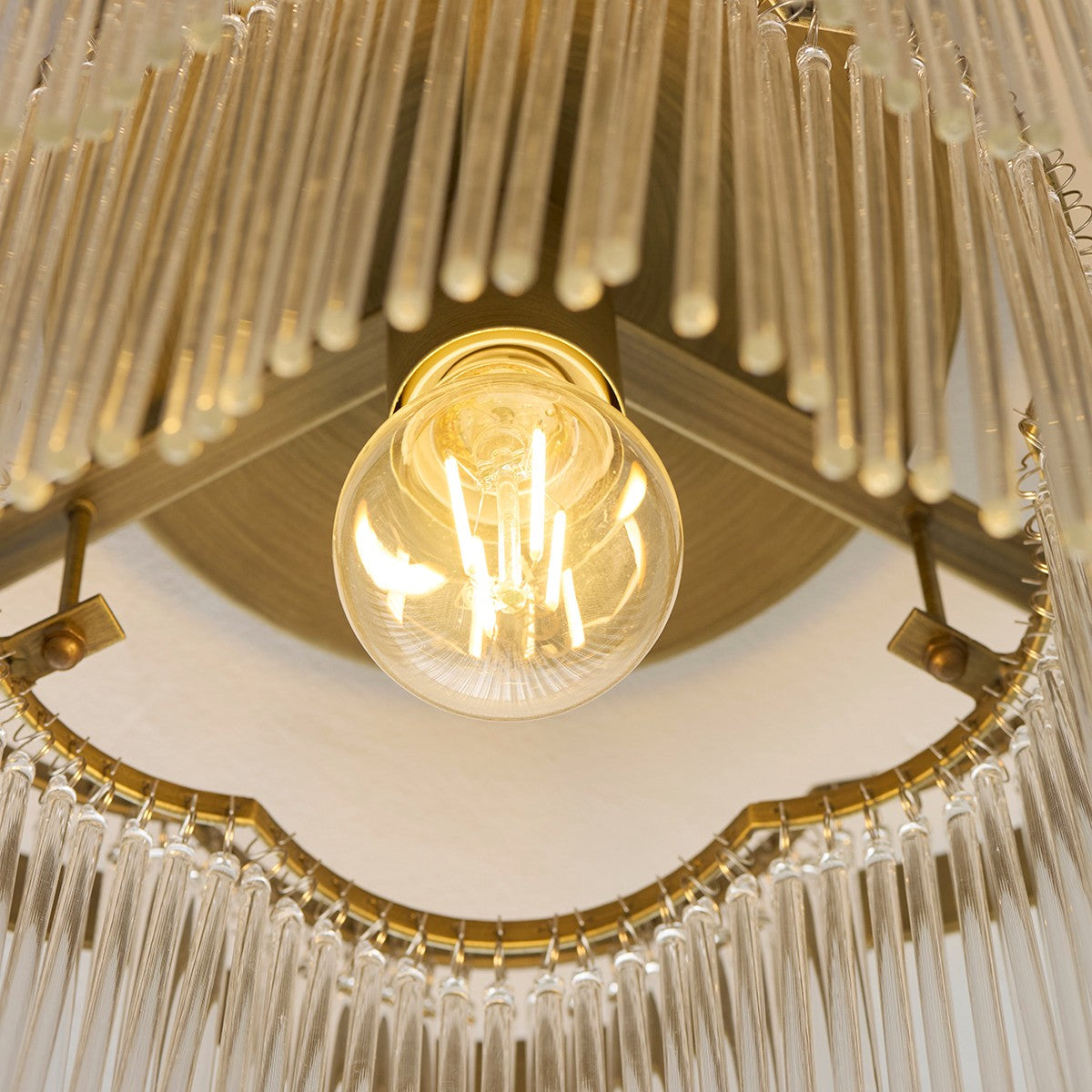 Lucienne Glass Flush Ceiling Light in Antique Brass