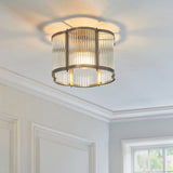 Radley Modern Flush Ceiling Light Fixture in Antique Brass with Scalloped Ribbed Glass