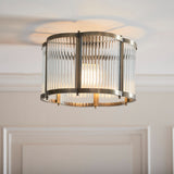 Radley Modern Flush Ceiling Light Fixture in Antique Brass with Scalloped Ribbed Glass