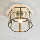 Radley Modern Flush Ceiling Light Fixture in Antique Brass with Scalloped Ribbed Glass