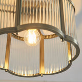 Radley Modern Flush Ceiling Light Fixture in Antique Brass with Scalloped Ribbed Glass
