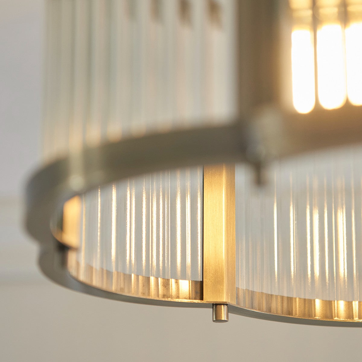 Radley Modern Flush Ceiling Light Fixture in Antique Brass with Scalloped Ribbed Glass