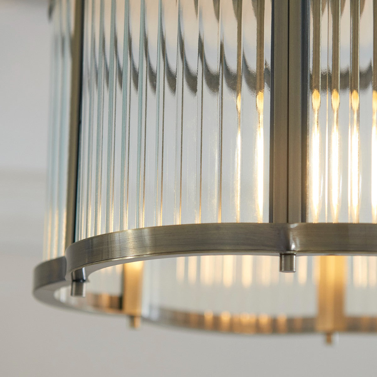 Radley Modern Flush Ceiling Light Fixture in Antique Brass with Scalloped Ribbed Glass