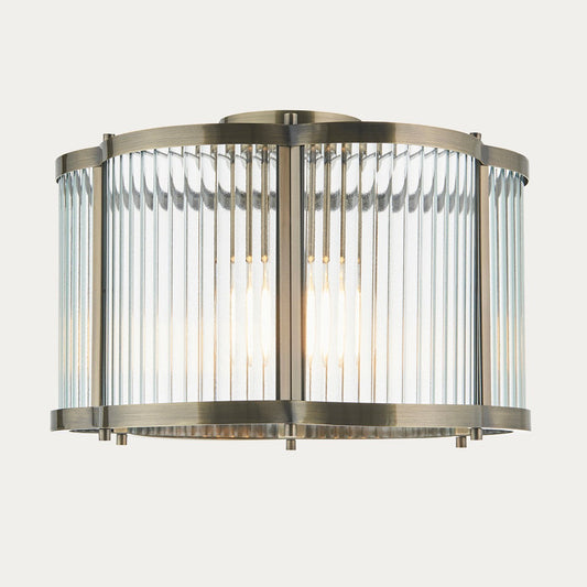 Radley Modern Flush Ceiling Light Fixture in Antique Brass with Scalloped Ribbed Glass