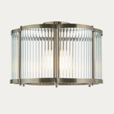 Radley Modern Flush Ceiling Light Fixture in Antique Brass with Scalloped Ribbed Glass
