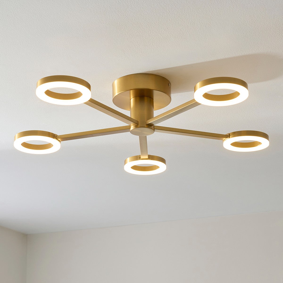 Scoutley 5 Light Brass Semi Flush Ceiling Light with Frosted Diffusers