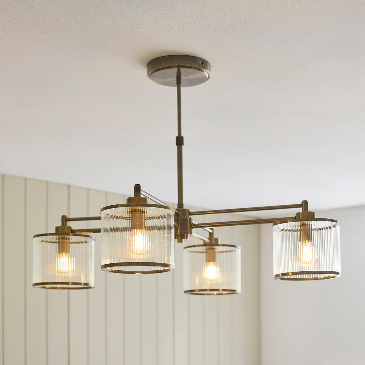 Radley 4 Light Antique Brass Ceiling Lamp with Clear Ribbed Glass