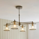 Radley 4 Light Antique Brass Ceiling Lamp with Clear Ribbed Glass