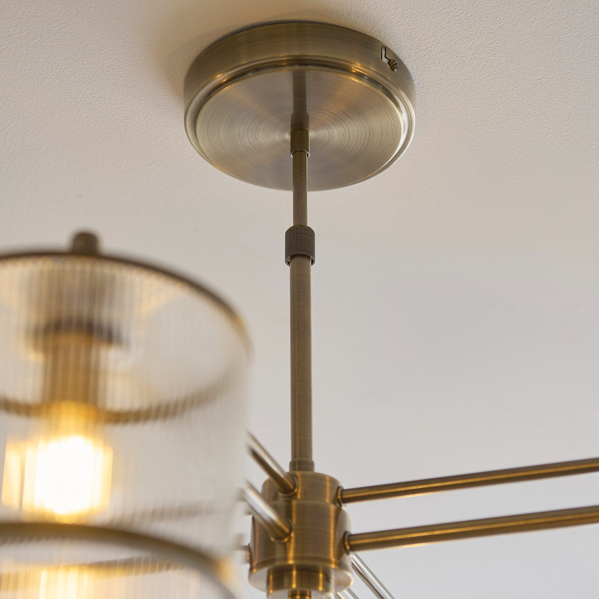 Radley 4 Light Antique Brass Ceiling Lamp with Clear Ribbed Glass