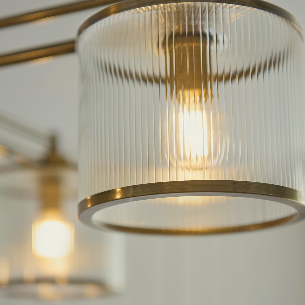 Radley 4 Light Antique Brass Ceiling Lamp with Clear Ribbed Glass