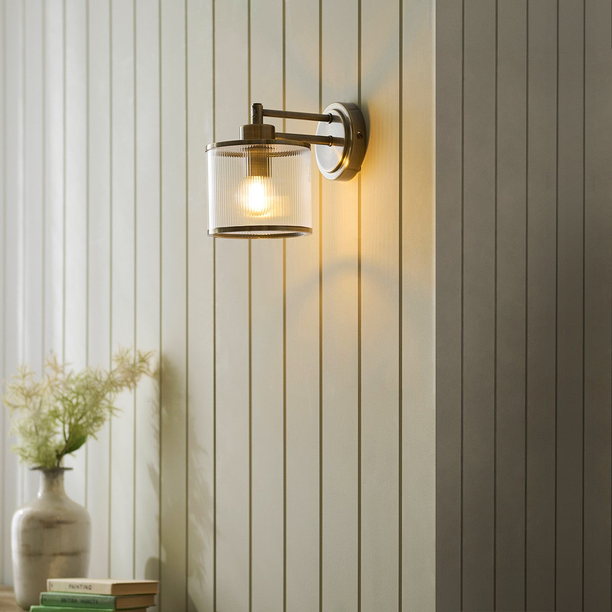 Radley Wall Lamp with Ribbed Glass and Antique Brass