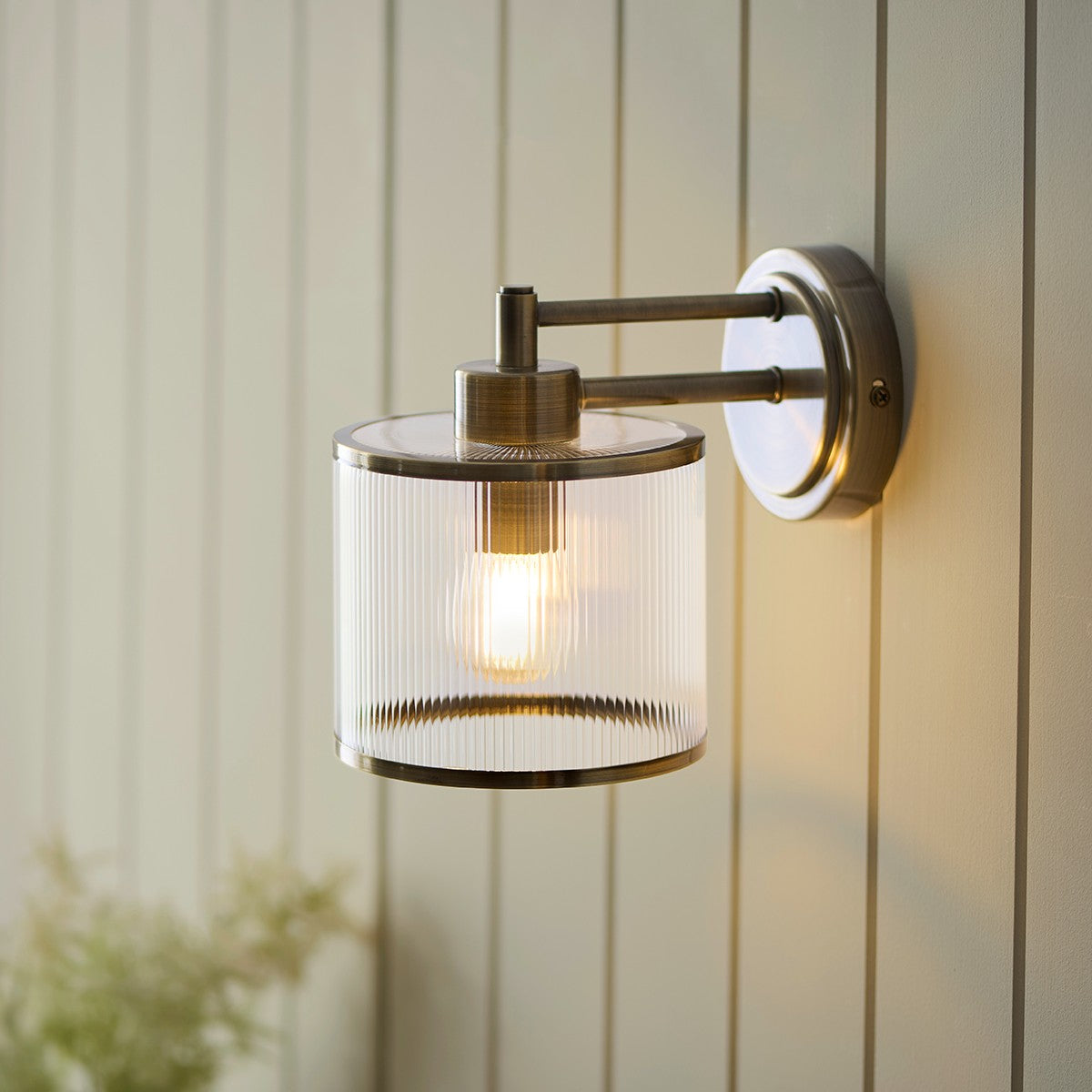 Radley Wall Lamp with Ribbed Glass and Antique Brass