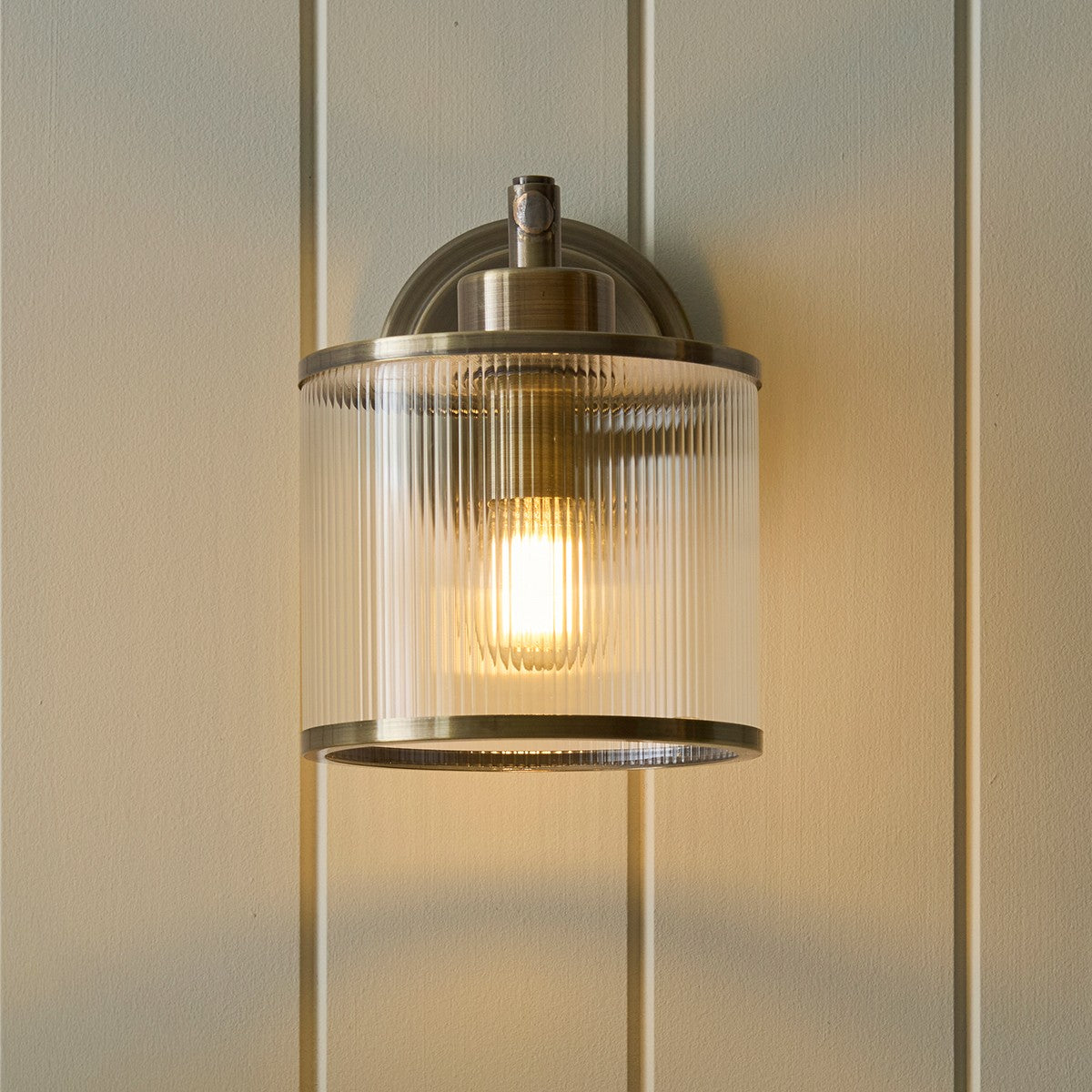 Radley Wall Lamp with Ribbed Glass and Antique Brass