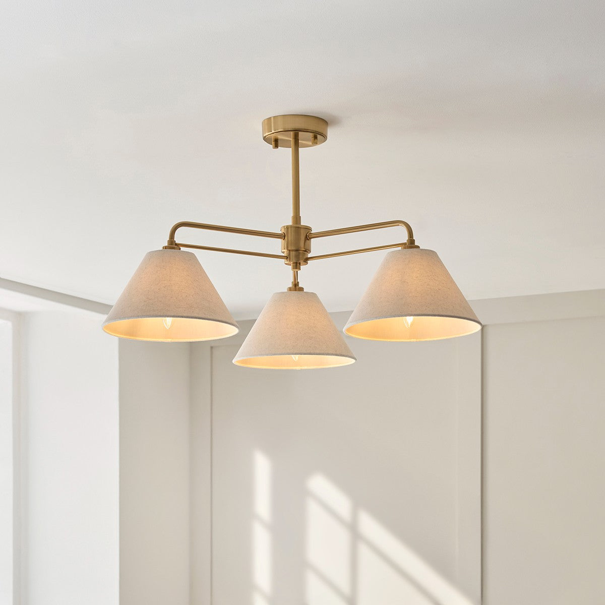 Wallmere 3 Light Semi Flush Mount Ceiling Light with Linen Lampshade