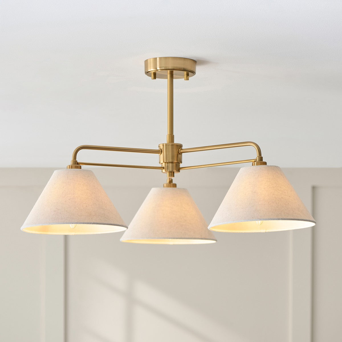 Wallmere 3 Light Semi Flush Mount Ceiling Light with Linen Lampshade