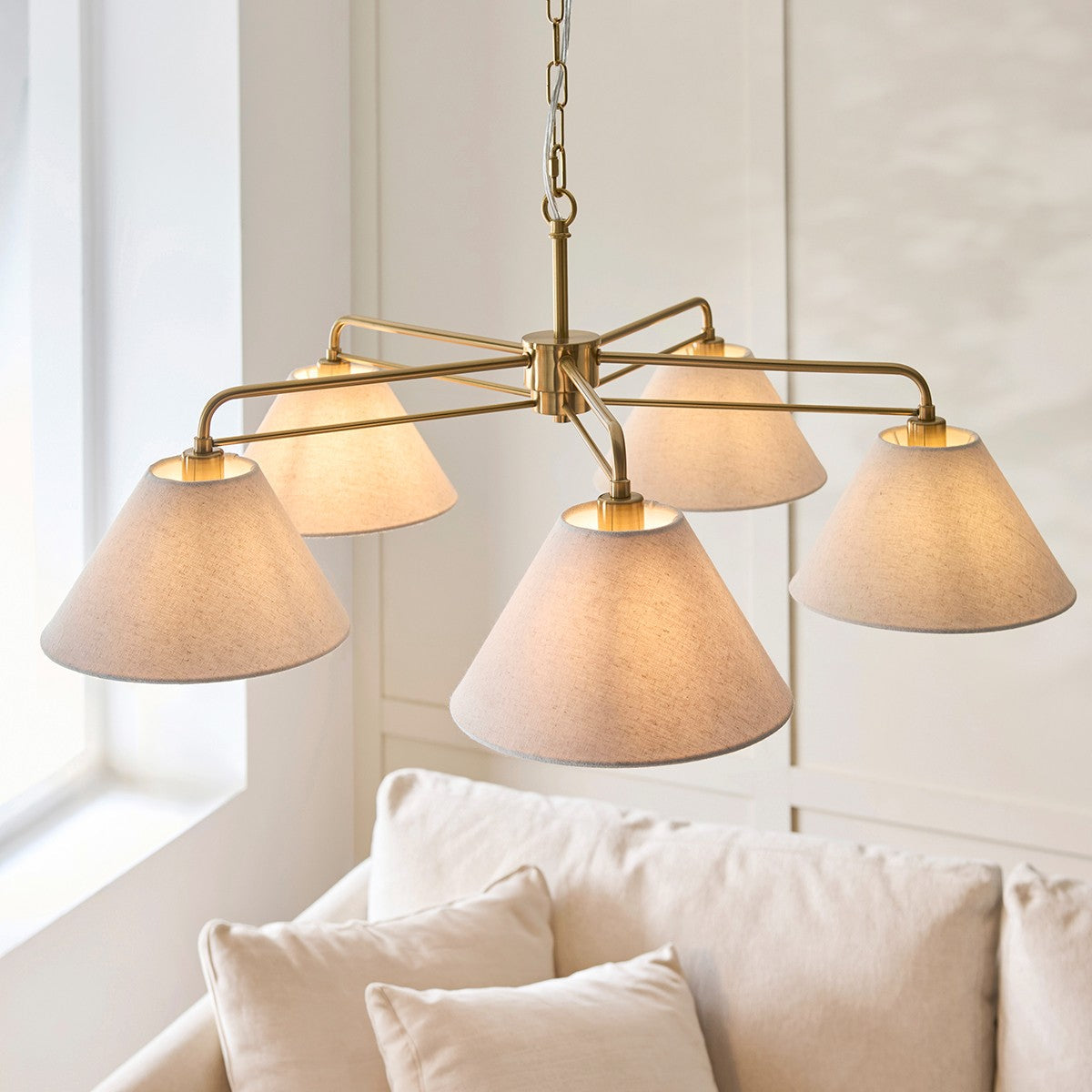 Wallmere 5 Light Pendant Light with Linen Lampshades