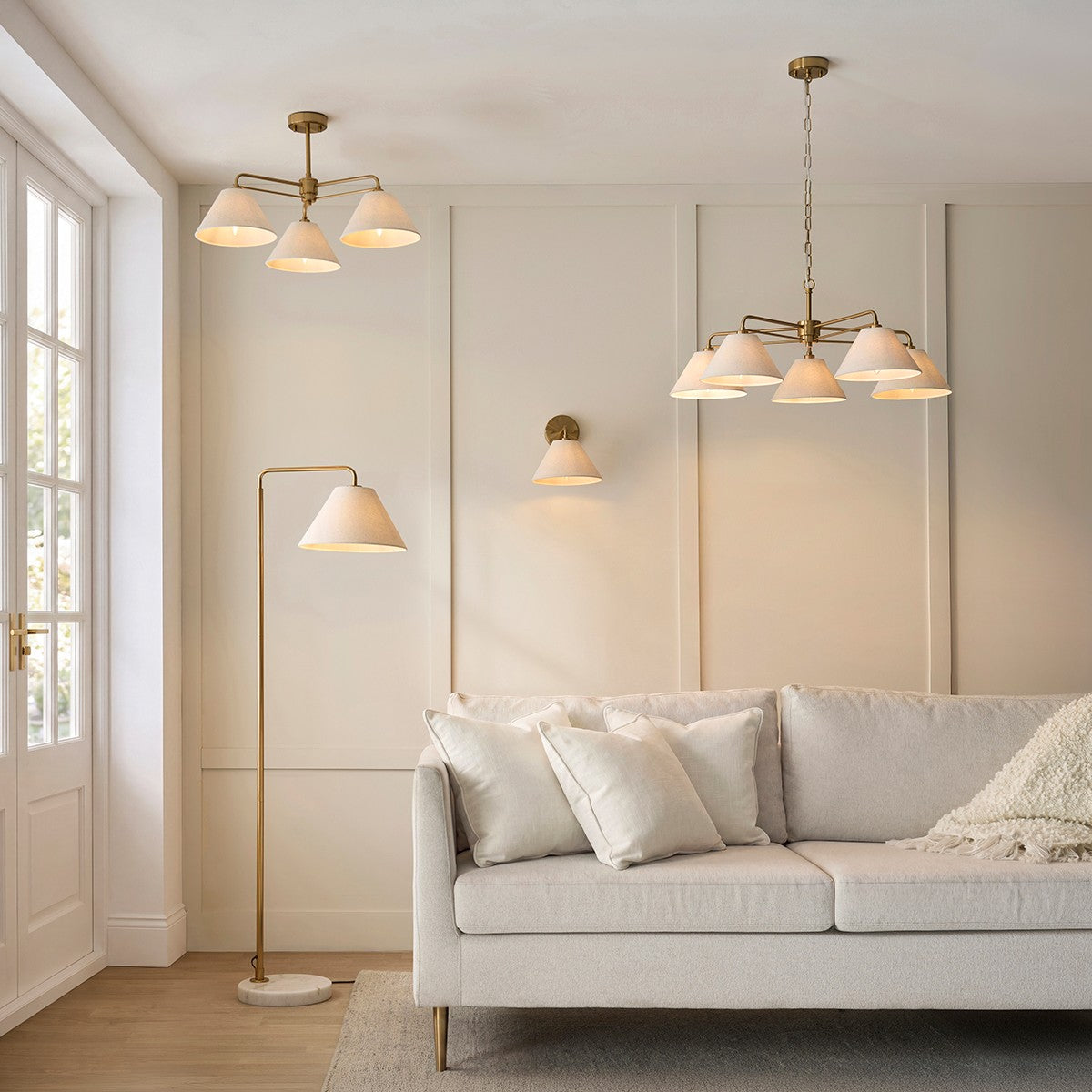 Wallmere 5 Light Pendant Light with Linen Lampshades