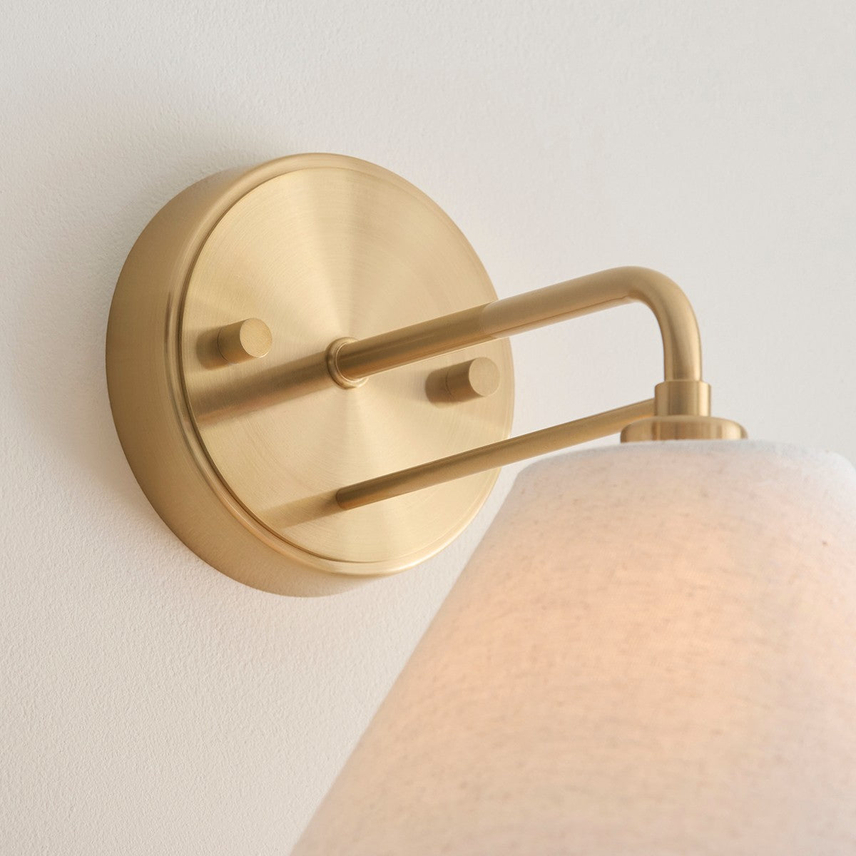Wallmere Sconce Light in Brushed Brass with Natural Linen Lampshade