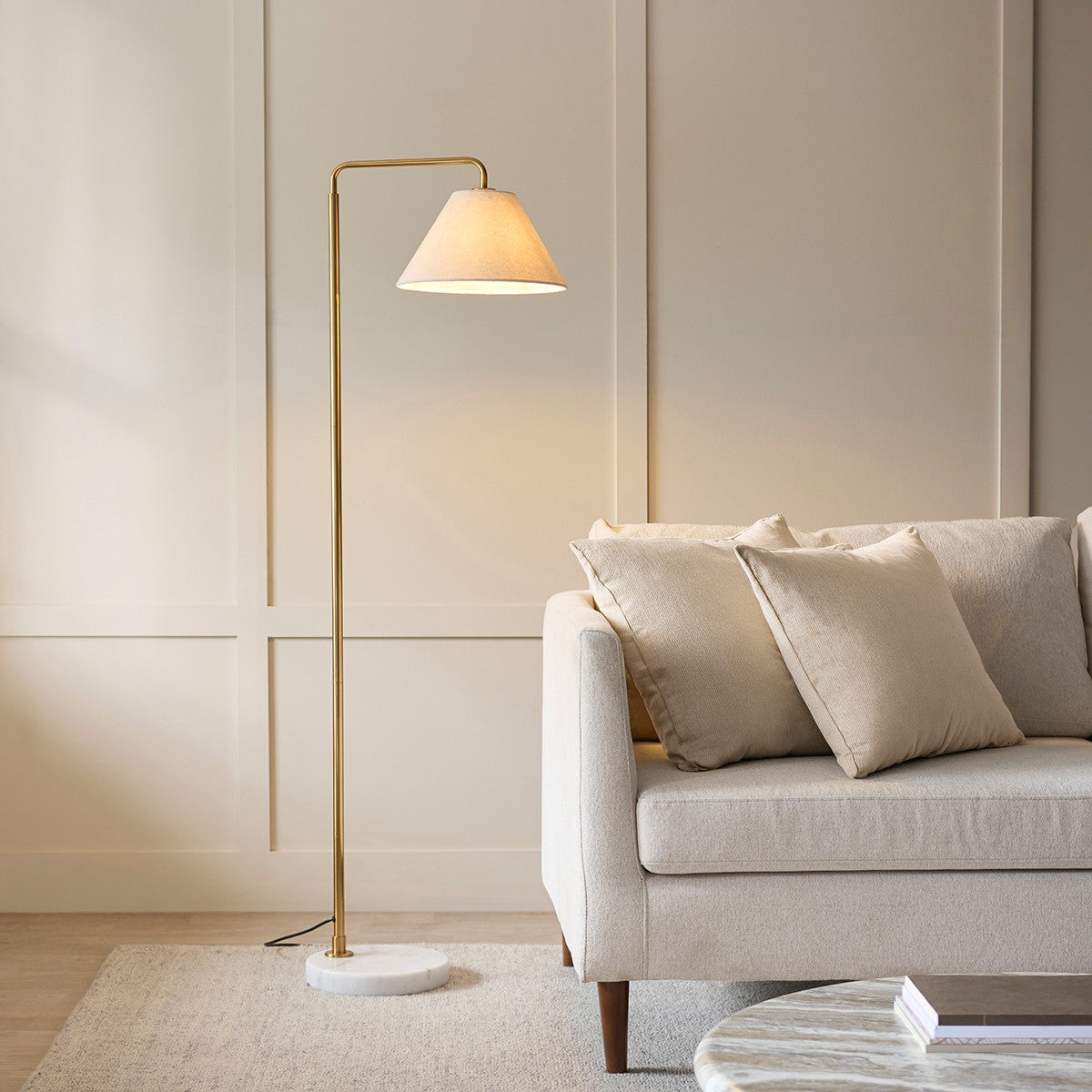 Wallmere Modern Floor Lamp with Antique Brass Finish and