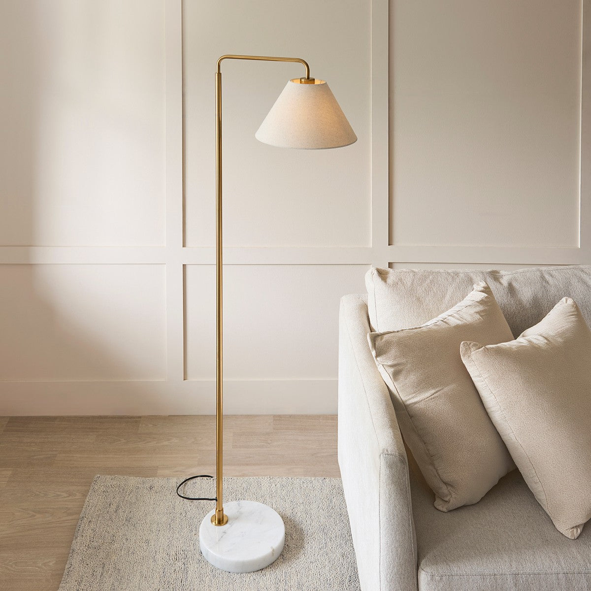 Wallmere Modern Floor Lamp with Antique Brass Finish and