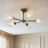 Avena 5 Light Semi Flush Mount Ceiling Light in Antique Brass with Ribbed Glass