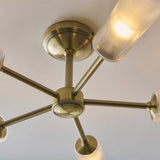 Avena 5 Light Semi Flush Mount Ceiling Light in Antique Brass with Ribbed Glass