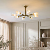 Avena 8 Light Ribbed Glass Pendant Light with Antique Brass