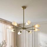Avena 8 Light Ribbed Glass Pendant Light with Antique Brass