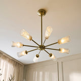 Avena 8 Light Ribbed Glass Pendant Light with Antique Brass