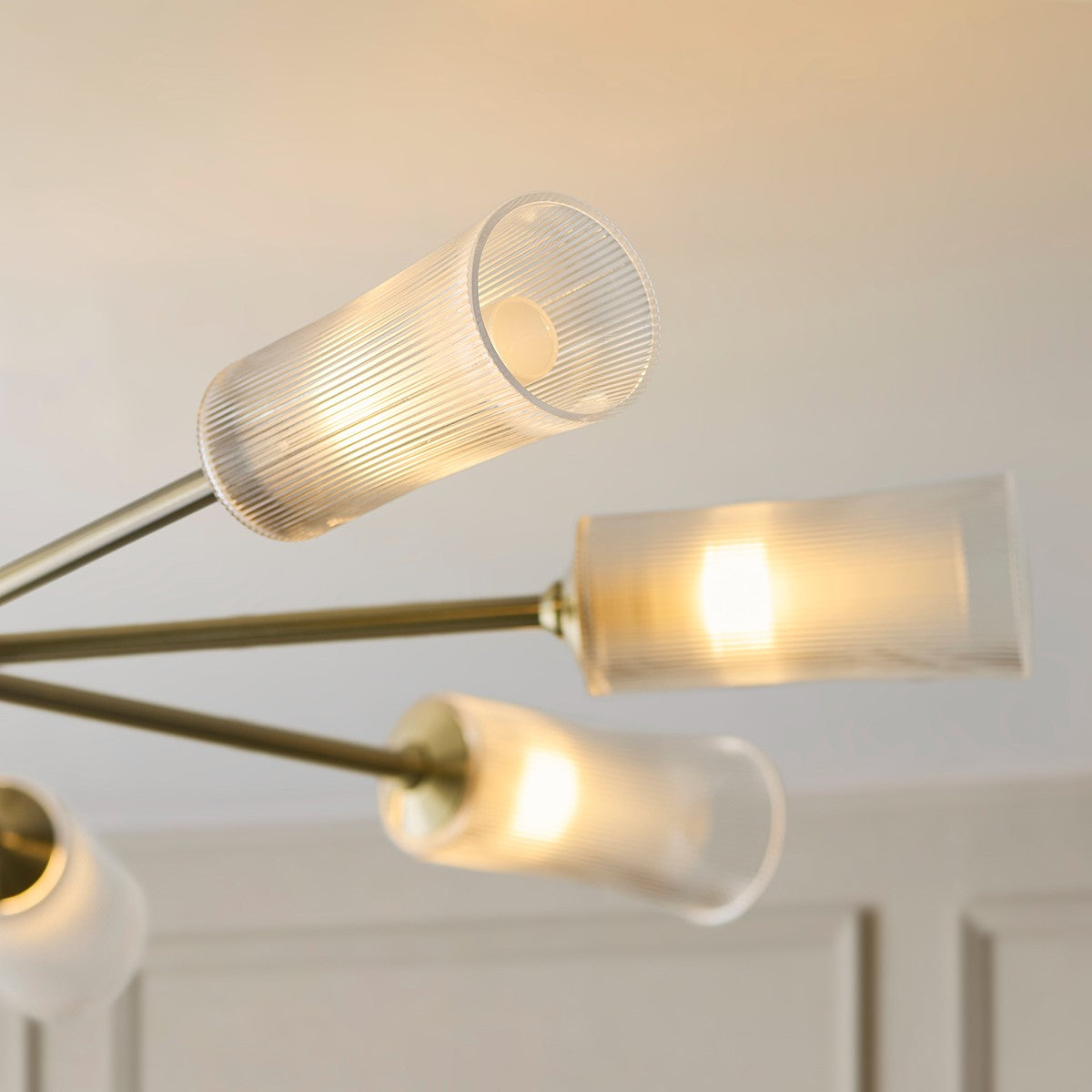 Avena 8 Light Ribbed Glass Pendant Light with Antique Brass