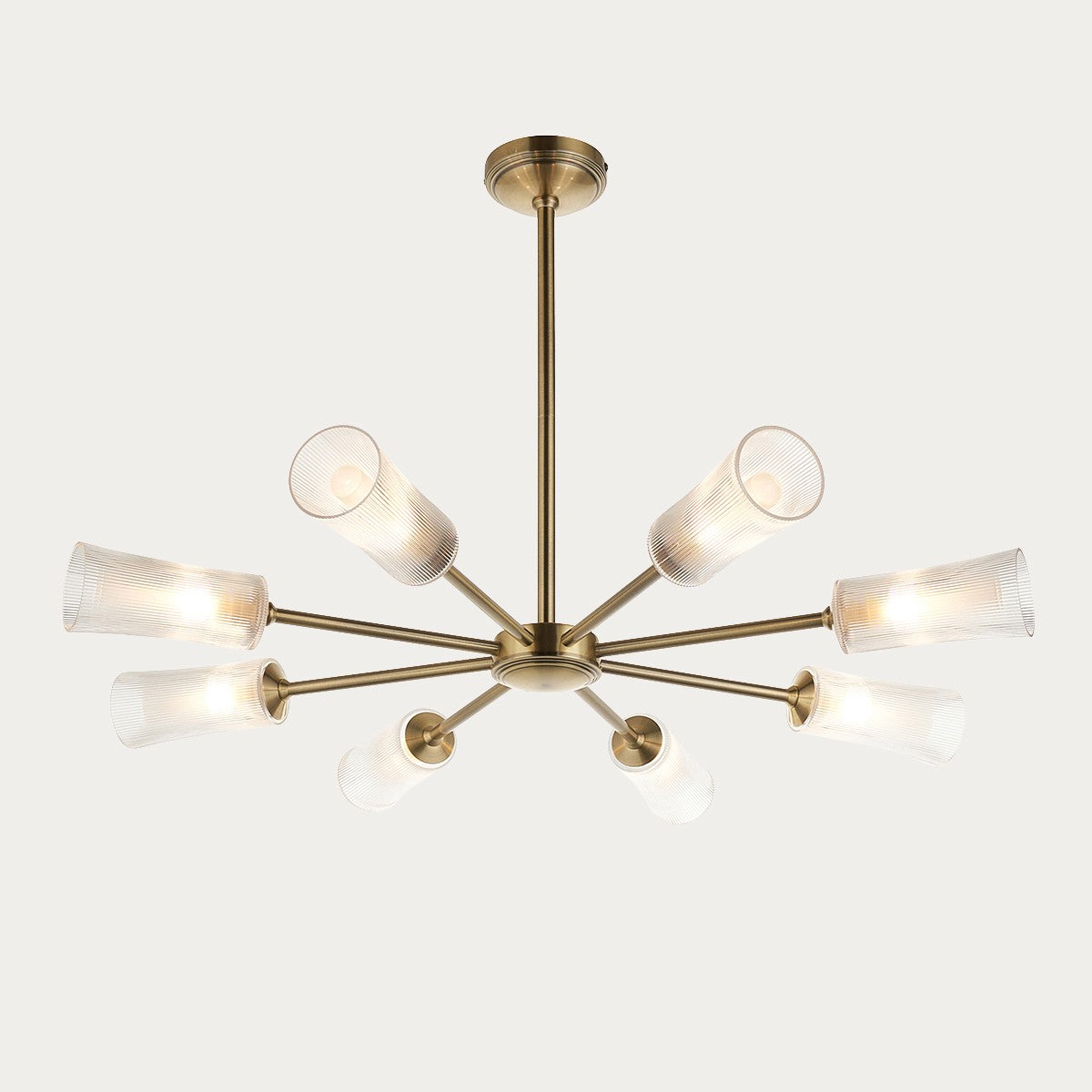 Avena 8 Light Ribbed Glass Pendant Light with Antique Brass