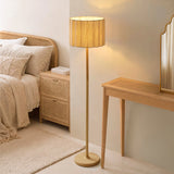 Orlin Floor Lamp with Wood Finish and Scalloped Lamp Shade