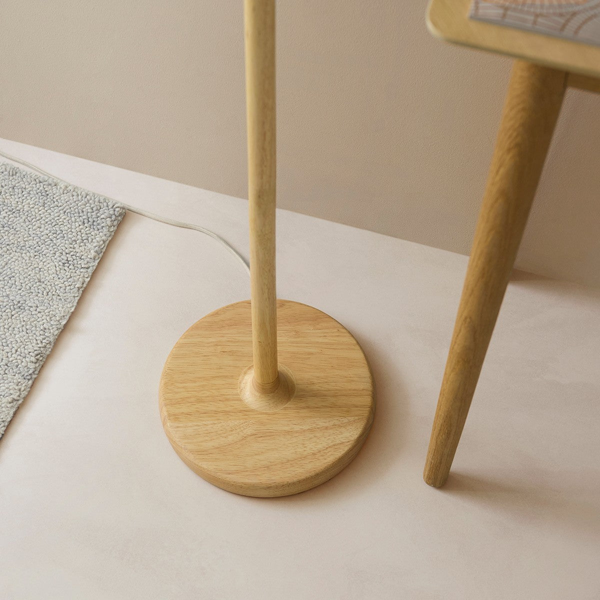 Orlin Floor Lamp with Wood Finish and Scalloped Lamp Shade