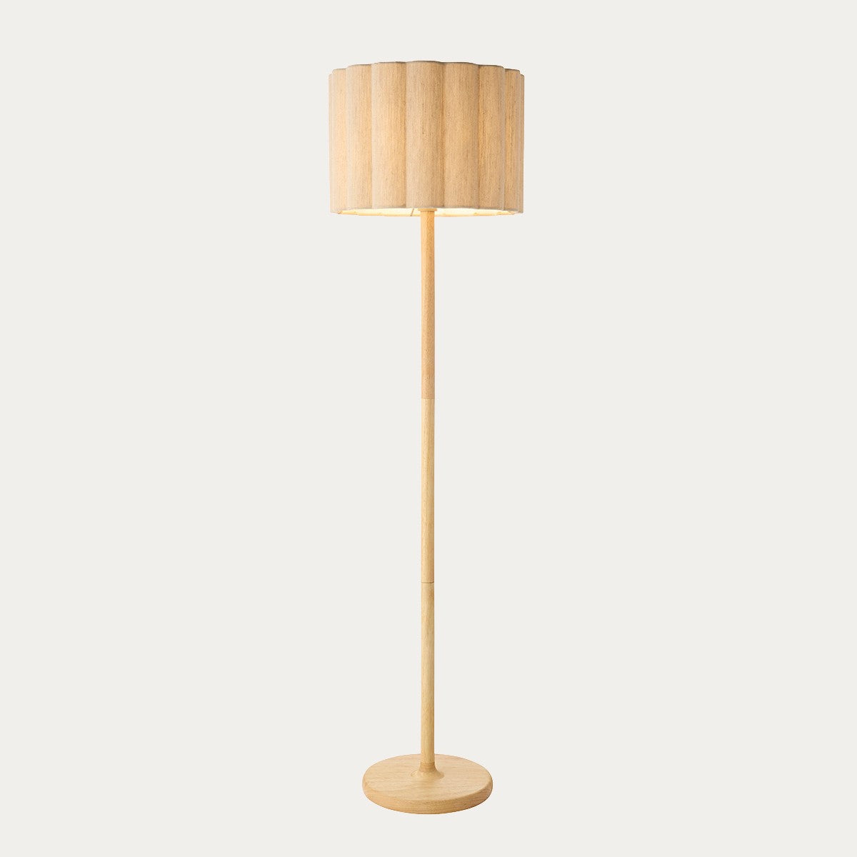 Orlin Floor Lamp with Wood Finish and Scalloped Lamp Shade