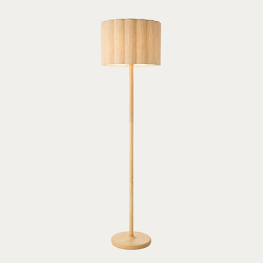 Orlin Floor Lamp with Wood Finish and Scalloped Lamp Shade