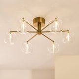 Osla 6 Light Contemporary Semi Flush Ceiling Light in Brushed Brass with Clear Glass