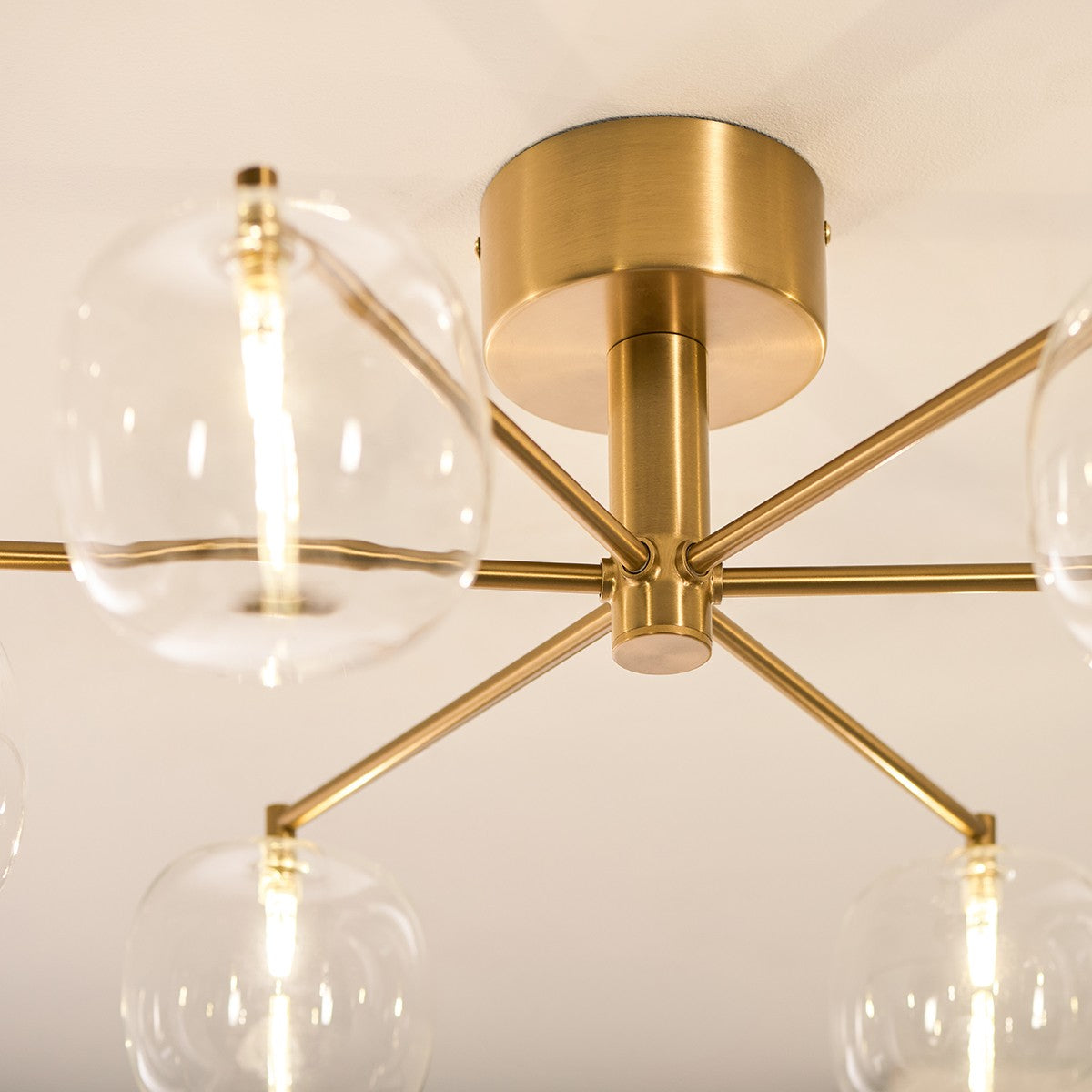 Osla 6 Light Contemporary Semi Flush Ceiling Light in Brushed Brass with Clear Glass
