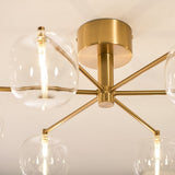 Osla 6 Light Contemporary Semi Flush Ceiling Light in Brushed Brass with Clear Glass