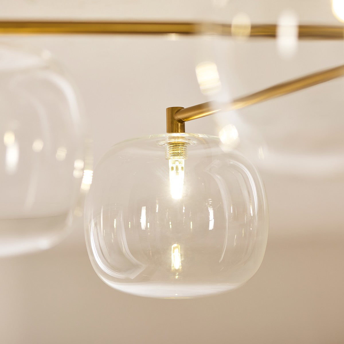 Osla 6 Light Contemporary Semi Flush Ceiling Light in Brushed Brass with Clear Glass