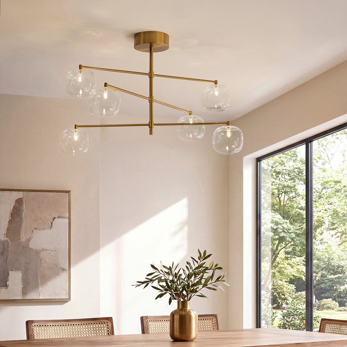 Osla 6 Light Glass Pendant Light with Antique Brass