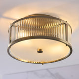 Radley 2 Light Flush Bathroom Ceiling Light in Antique Brass with Ribbed Glass